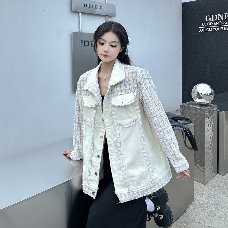 實拍！新款小香風外套女牛仔拼接設計感小眾春秋款高級感夾克