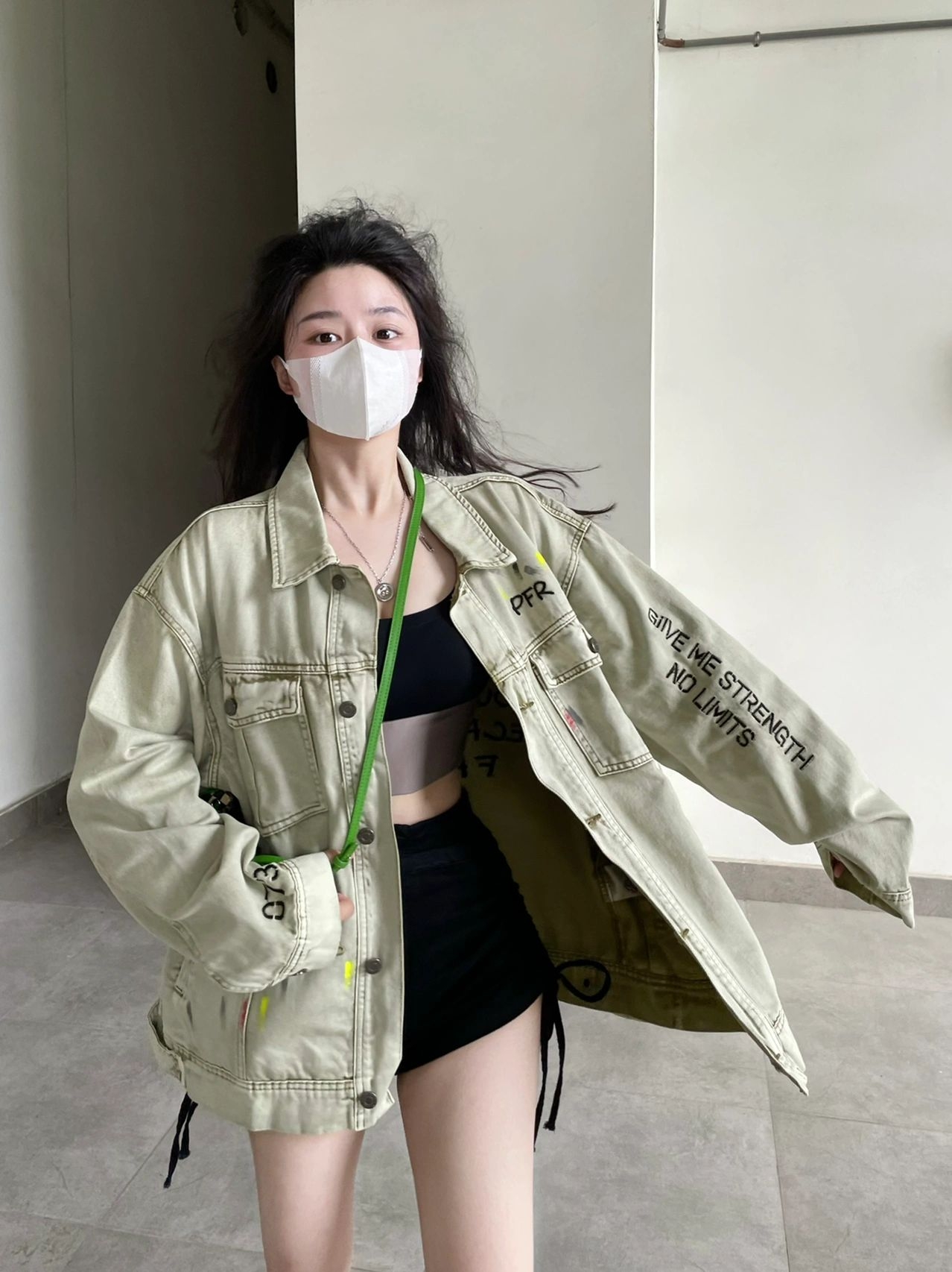 大碼字母刺繡牛仔外套女胖mm秋季韓版復古做舊寬鬆夾克長袖上衣潮