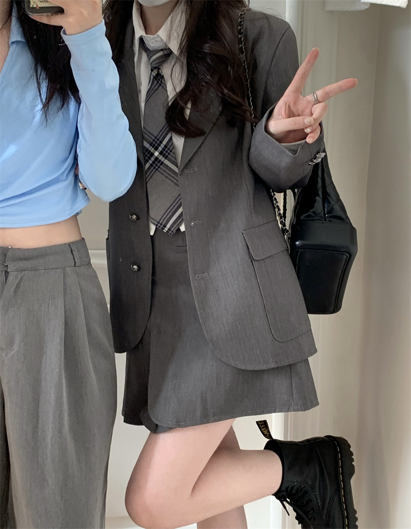 實拍~學院風制服套裝女襯衫百褶裙三件套
