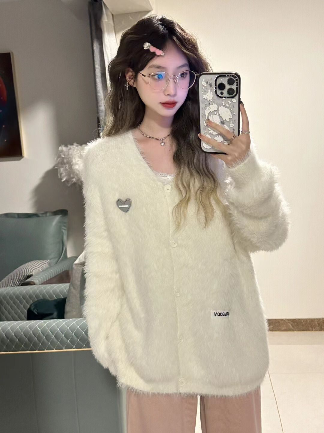 143#學院風甜美軟糯V領毛衣開衫外套女學生秋冬
