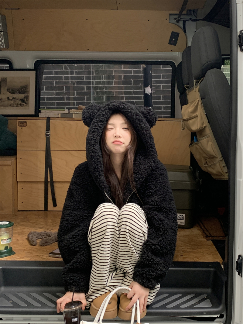 實拍  小熊羊羔毛拉鏈外套毛毛上衣
