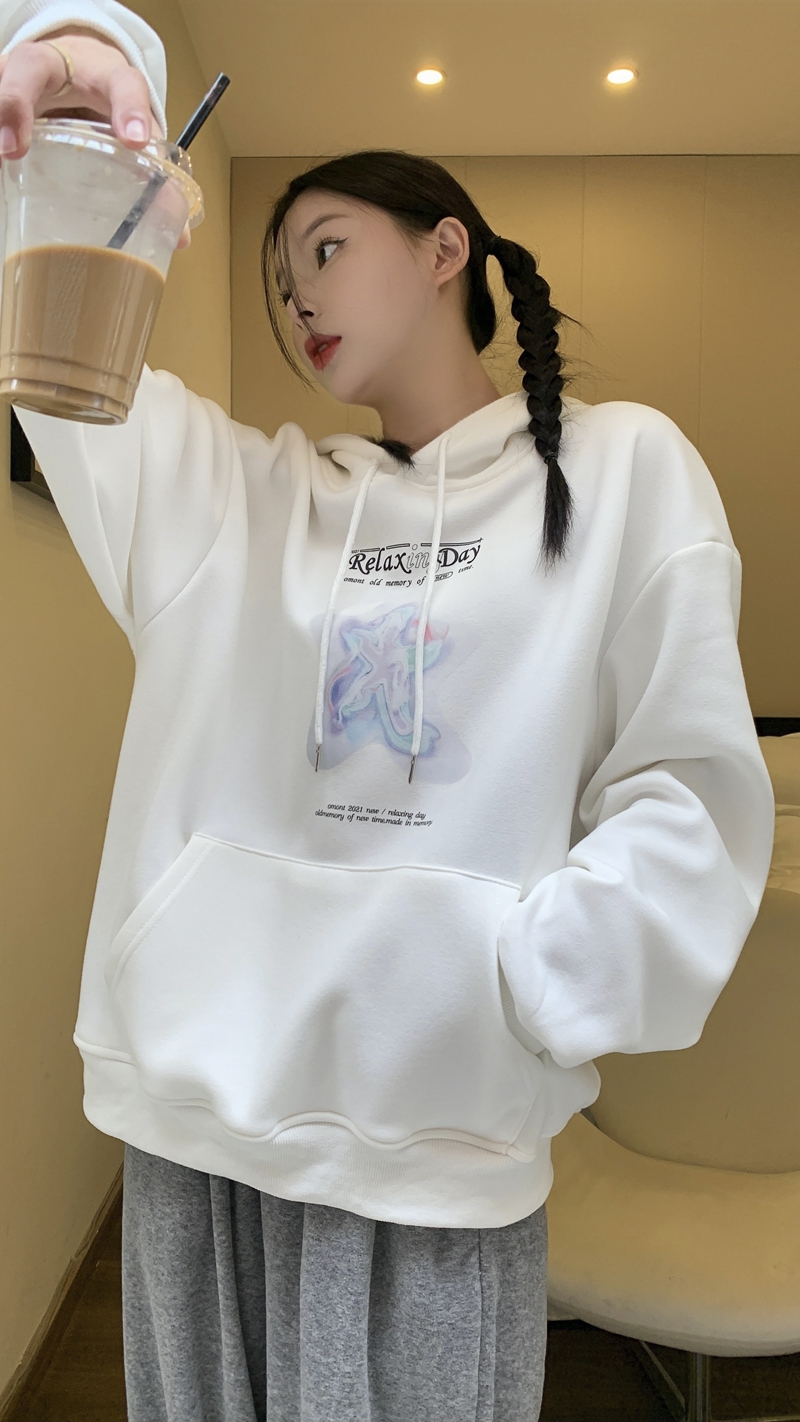實拍~三標齊~美式字母印花慵懶風寬鬆顯瘦常規加絨連帽衛衣
