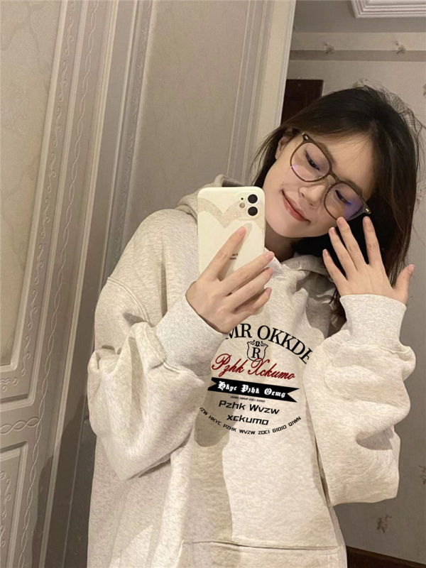 重磅純棉銀狐絨秋冬加絨加厚衛衣女2023新款連帽灰色美式寬鬆