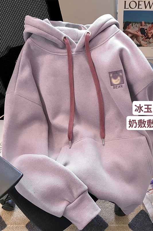小C家刺繡加絨連帽衛衣女2023秋冬新款卡通可愛減齡長袖上衣外套