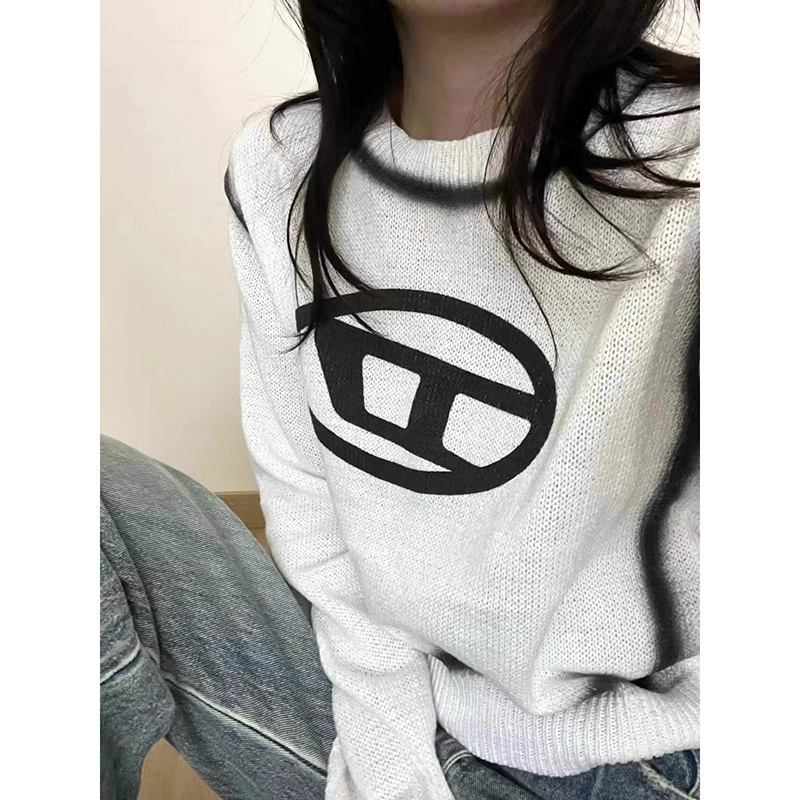 品質 美式復古扎染印花毛衣女春秋冬設計感顯瘦百搭針織上衣