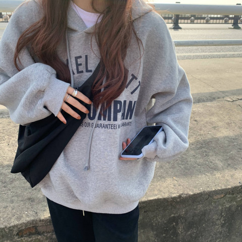 Autumn and winter velvet sweatshirt for women Korean style trendy student loose lazy style long-sleeved ins thickened top hooded jacket cec