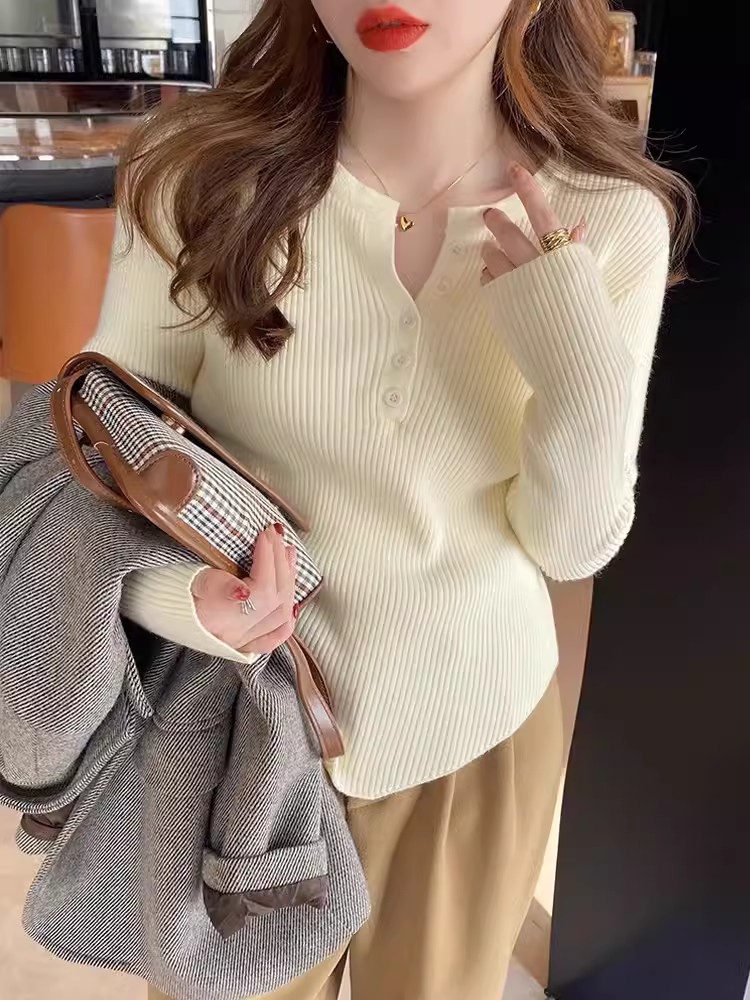 洋氣內搭打底衫女早秋薄款2023新款高級感修身百搭長袖針織衫上衣