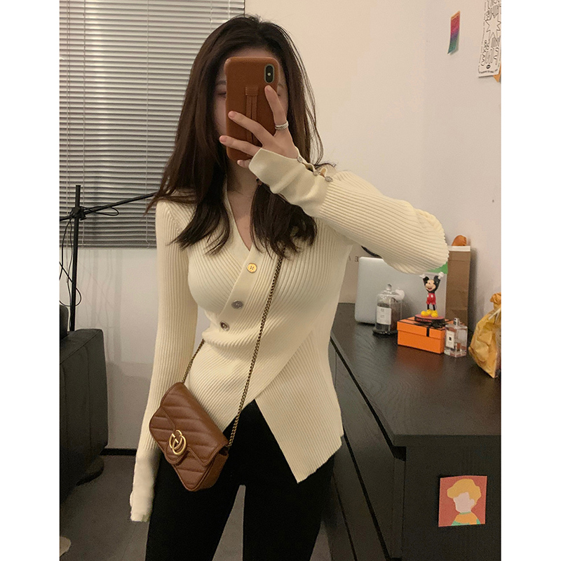 不規則設計感毛衣內搭打底衫女秋冬高級感修身顯瘦秋裝針織衫上衣