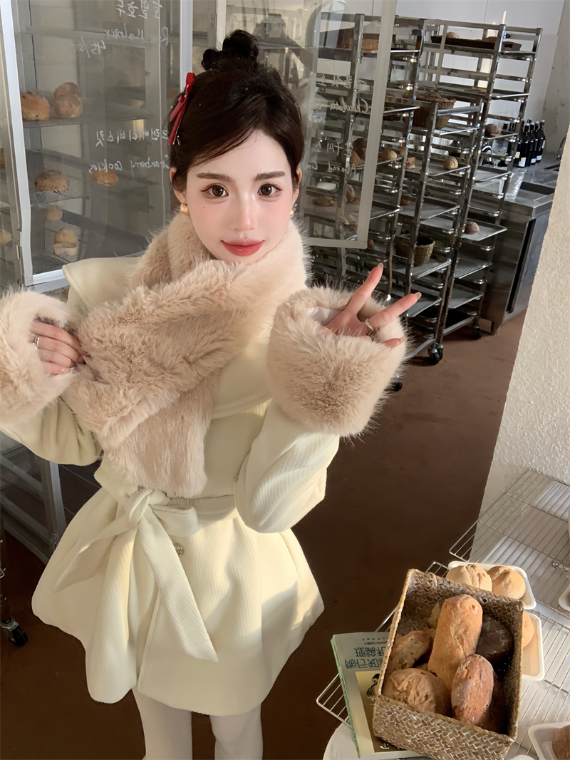 實拍 韓絨收腰大衣斗篷毛呢外套上衣+短褲A字褲休閒褲女套裝