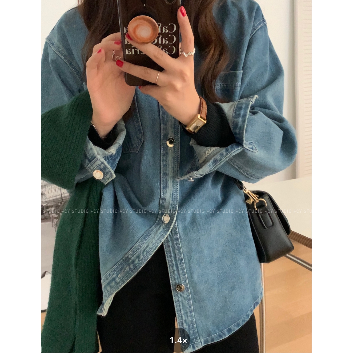 FCYstudio 淺藍色牛仔襯衫外套女2023秋韓版寬鬆百搭打底疊穿襯衣