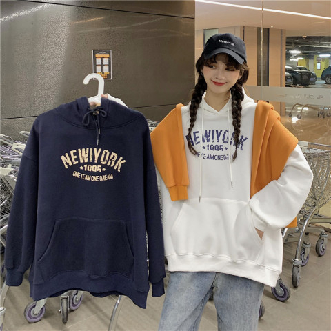 Autumn and winter velvet sweatshirt for women Korean style trendy student loose lazy style long-sleeved ins thickened top hooded jacket cec