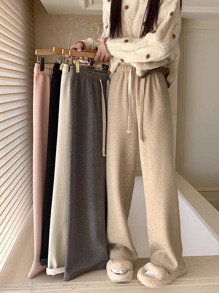 Miss Cocoli's autumn Korean version 2023 new high-waist slim plus velvet thickened warm casual pants women's pants