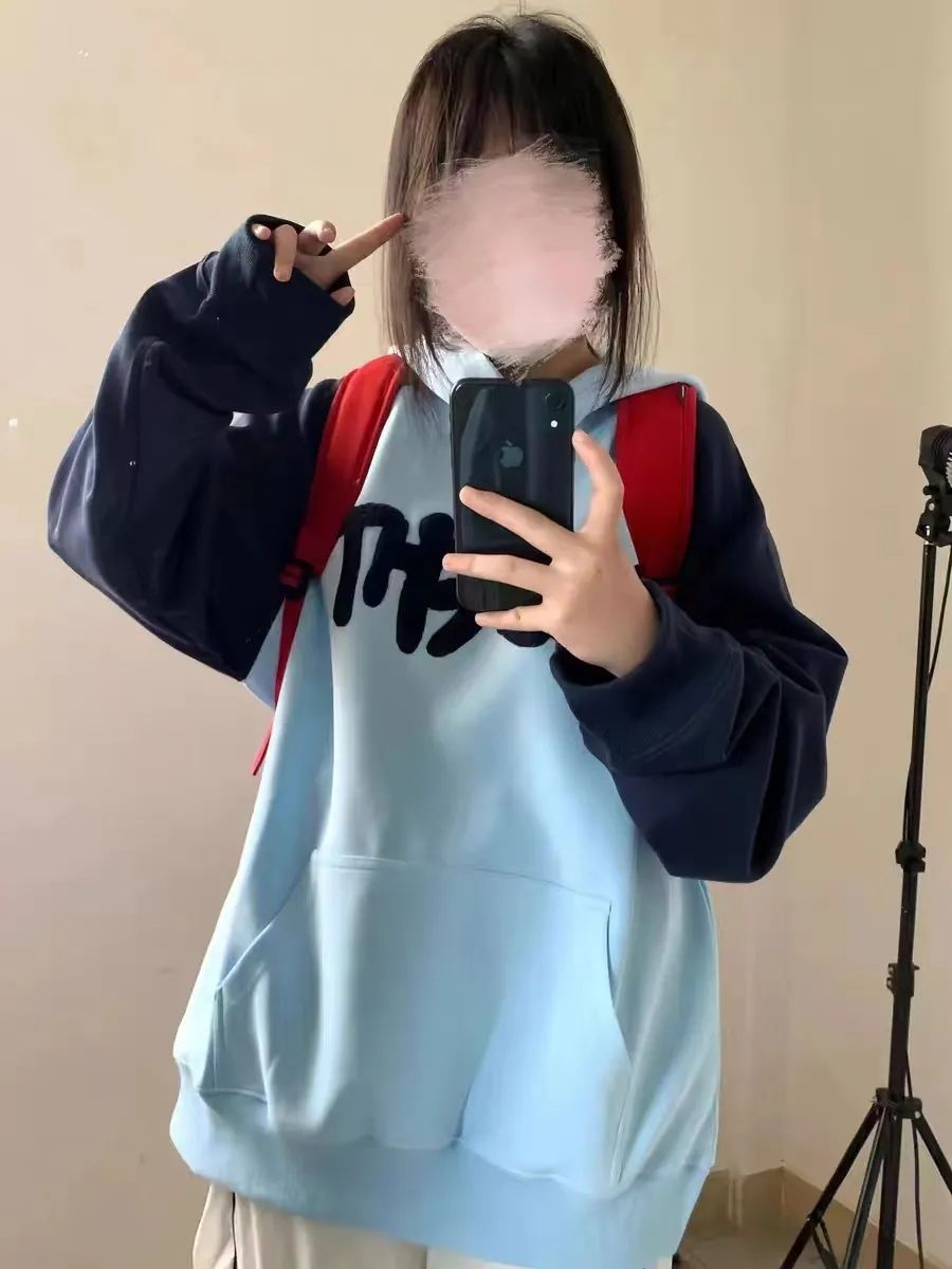 原版毛巾繡雙層帽子 310克CVC食毛華棉複合牛奶絲衛衣女