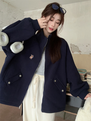 Actual shot: Casual loose college style solid color warm double-sided velvet windproof jacket autumn and winter new style