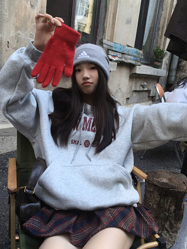 紅人館國風衛衣女2023新款秋冬連帽oversize小眾加絨復古上衣