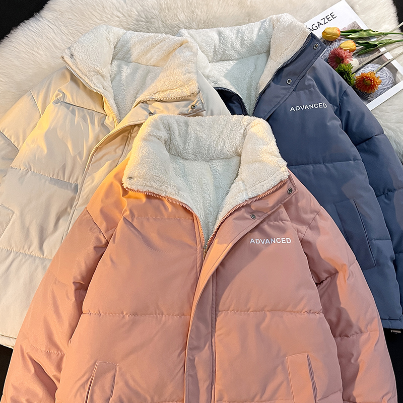Lamb wool cotton-padded jacket for women, loose Korean version, velvet and thickened cotton-padded jacket, 2023 new winter versatile student fashion cotton-padded jacket