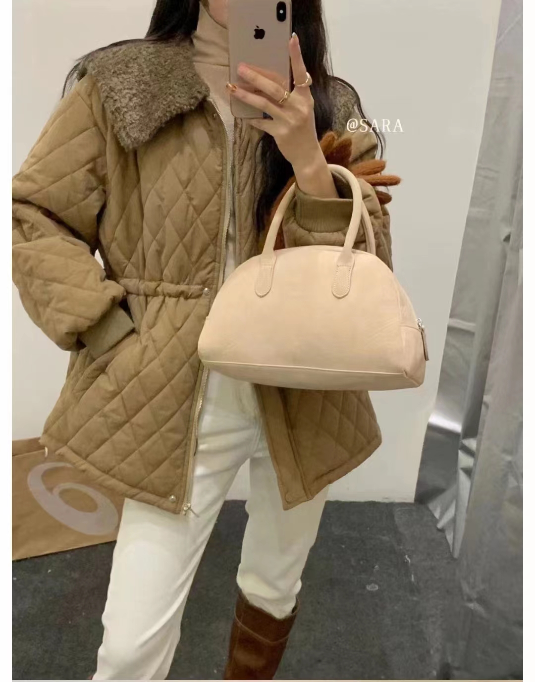 2023 new winter women's Korean style large lapel stitching drawstring mid-length cotton coat