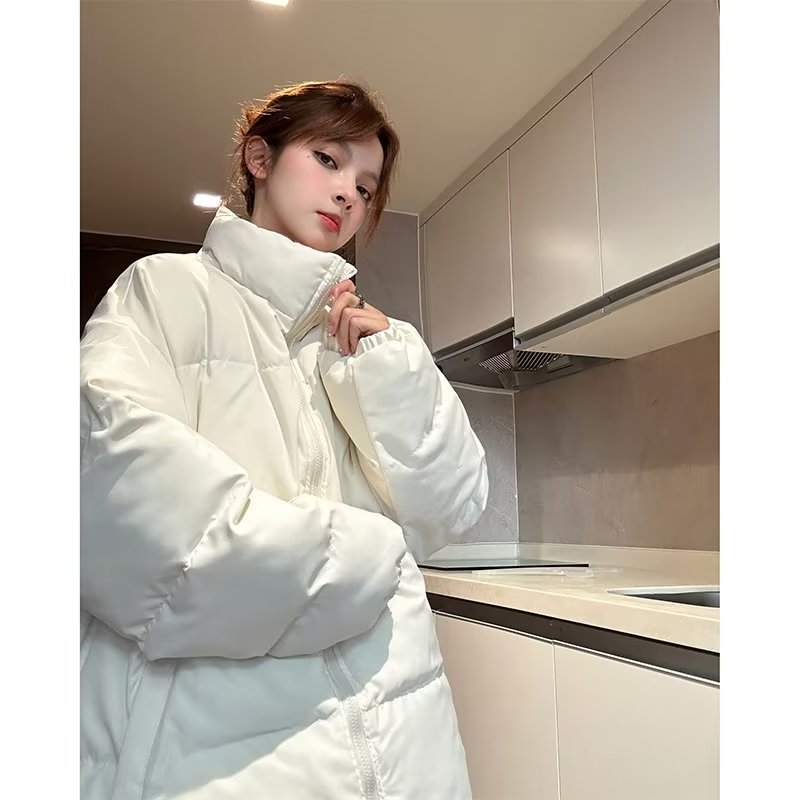 美式hiphop羽絨棉服男女新款冬季外套加厚立領棉衣白色麵包服襖子