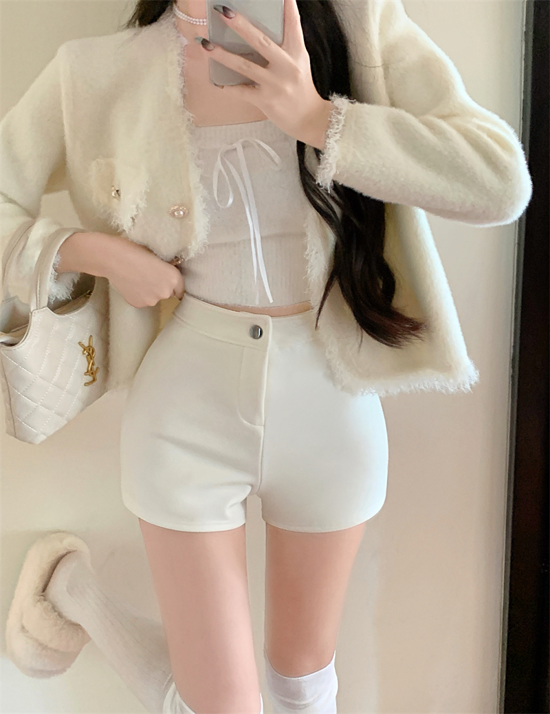 實拍~加絨配靴短褲女2023冬季辣妹緊身熱褲小個子百搭靴褲子