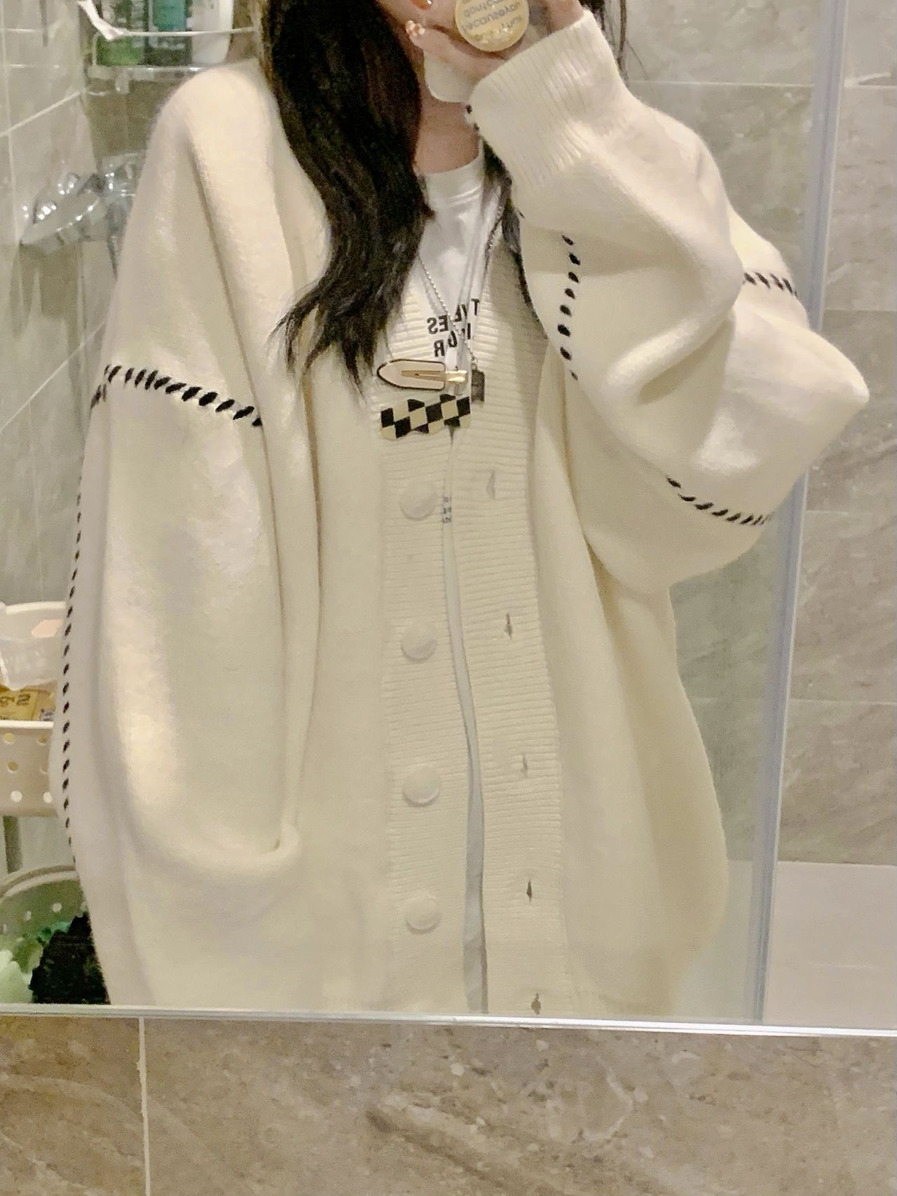美式復古慵懶風軟糯開衫毛衣女款秋冬季設計感手工加厚針織外套潮