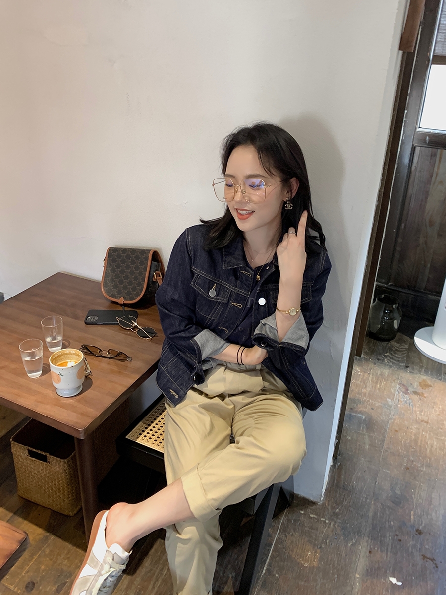 南瓜谷 復古牛仔外套~2023早春秋新款街頭時尚顯白深藍上衣 W0077