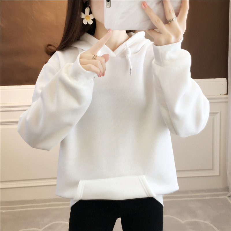 2023 autumn and winter hooded solid color velvet thickened sweatshirt women's casual loose couple wear hoodie foreign trade sweatshirt