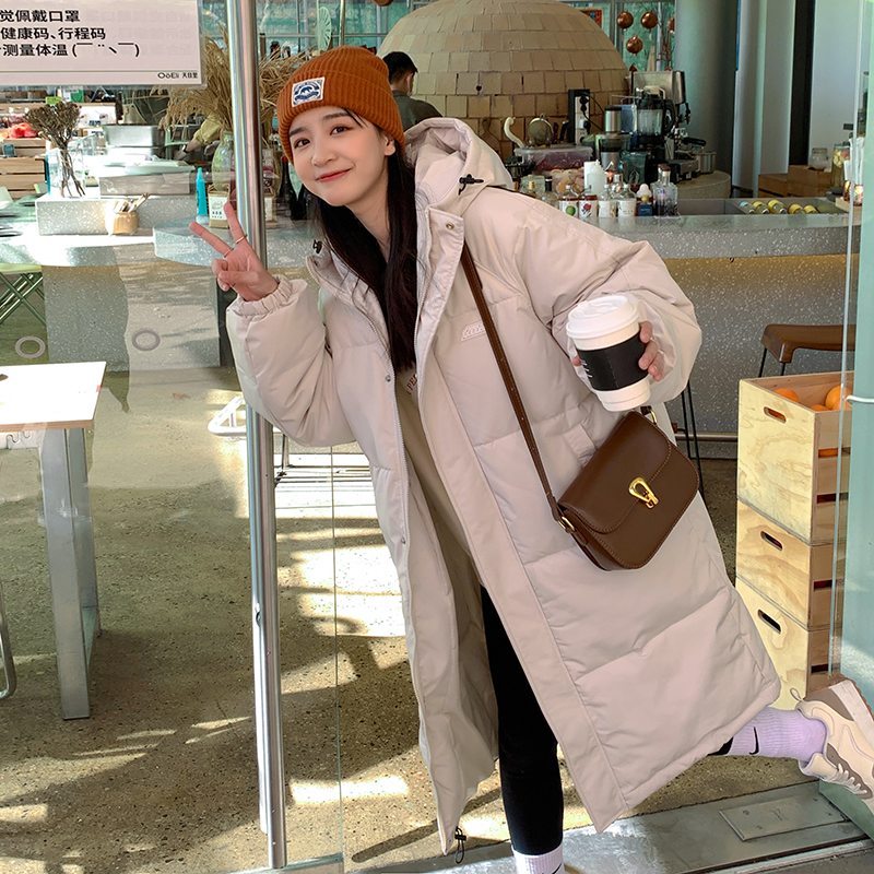 Actual shot of 2023 winter Korean style down jacket trendy brand loose coat OVERSIZE knee-high hooded coat for women