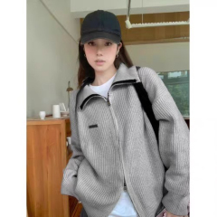 American-style relaxed knit cardigan for early autumn and winter 2023, loose outerwear long-sleeved women's top
