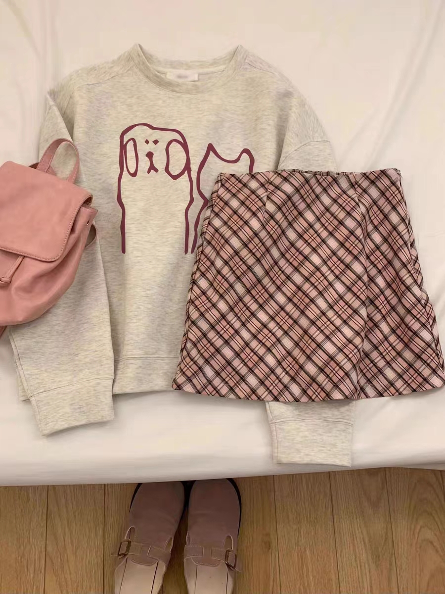 純棉複合 小個子短款衛衣女秋冬裝寬鬆慵懶風長袖圓領上衣