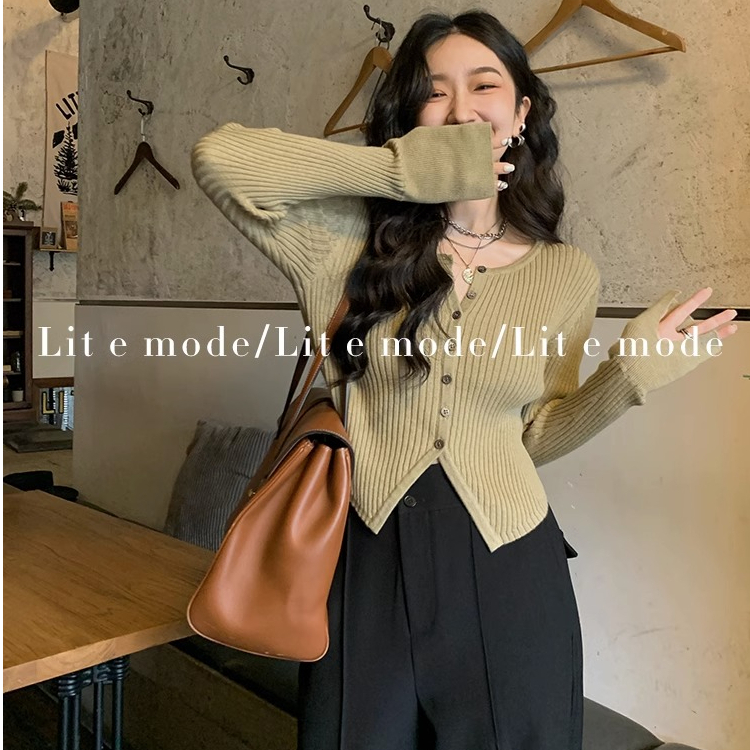 Autumn V-neck sweater women's short design niche cardigan jacket ins slimming waist chic top