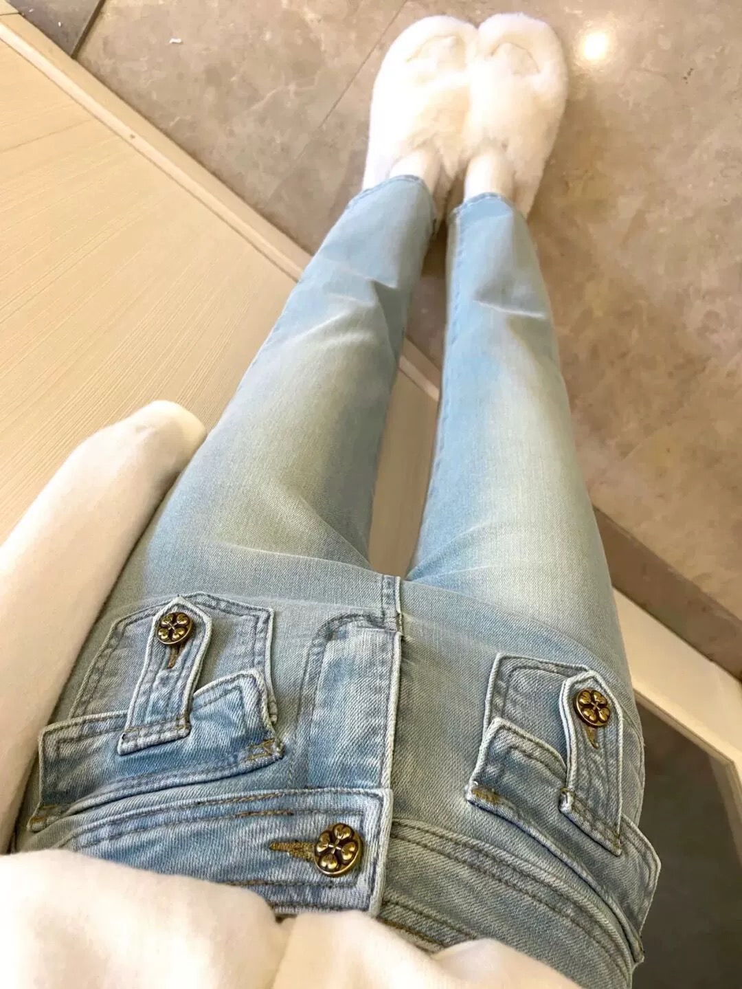 Double pocket straight jeans for women 2023 new style small fragrant style slimming high waist slimming petite nine-point pants