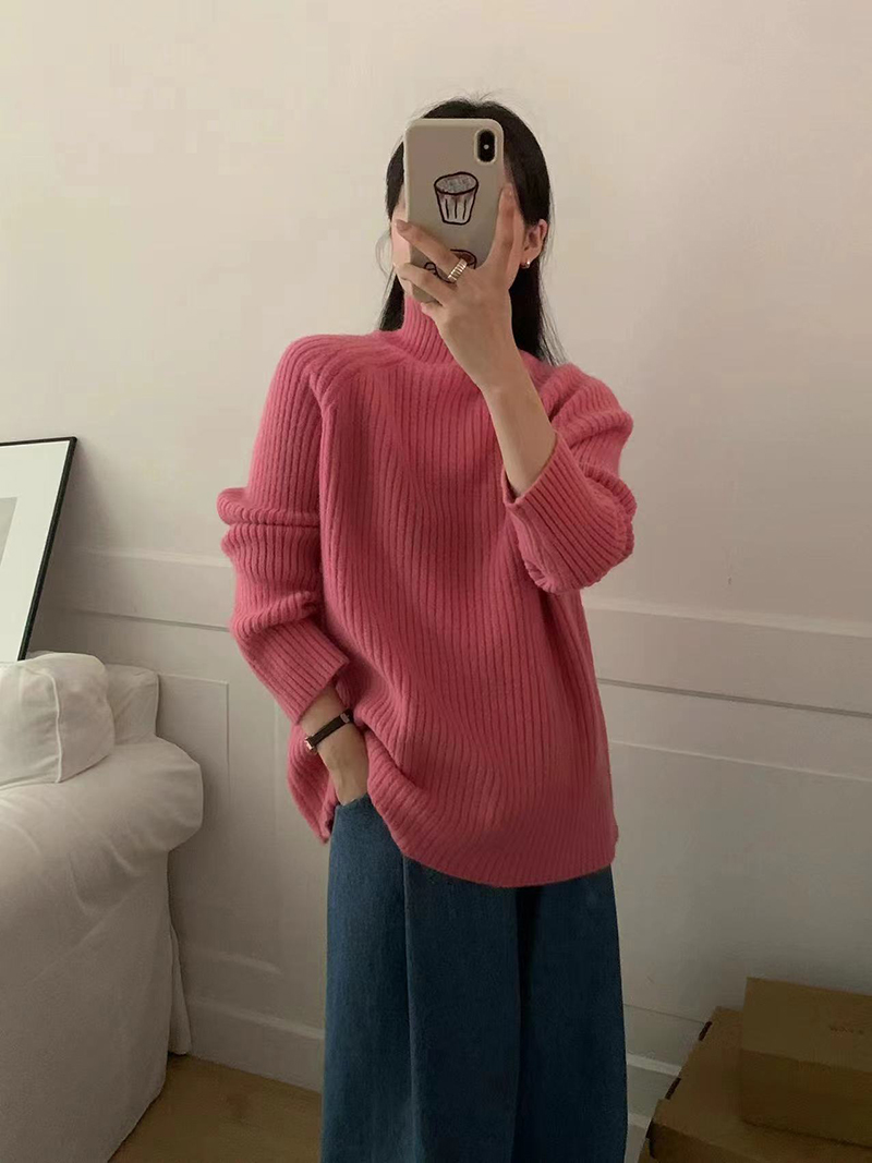 實拍  慵懶風純色套頭毛衣秋冬圓領寬鬆韓系chic針織