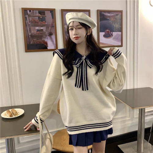 965# Autumn and winter long-sleeved sweater loose and versatile knitted sweater top for female students