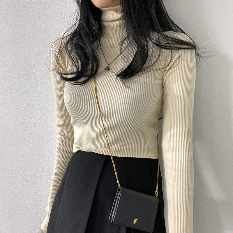 韓國高領保暖基礎款純色修身彈力打底毛衣針織衫女