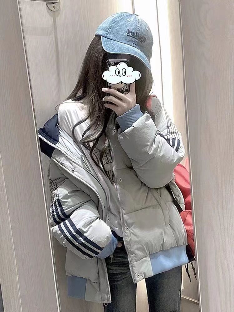 Gray stand-up collar cotton coat for women in winter 2023 new thickened design niche warm trendy brand bread coat official photo