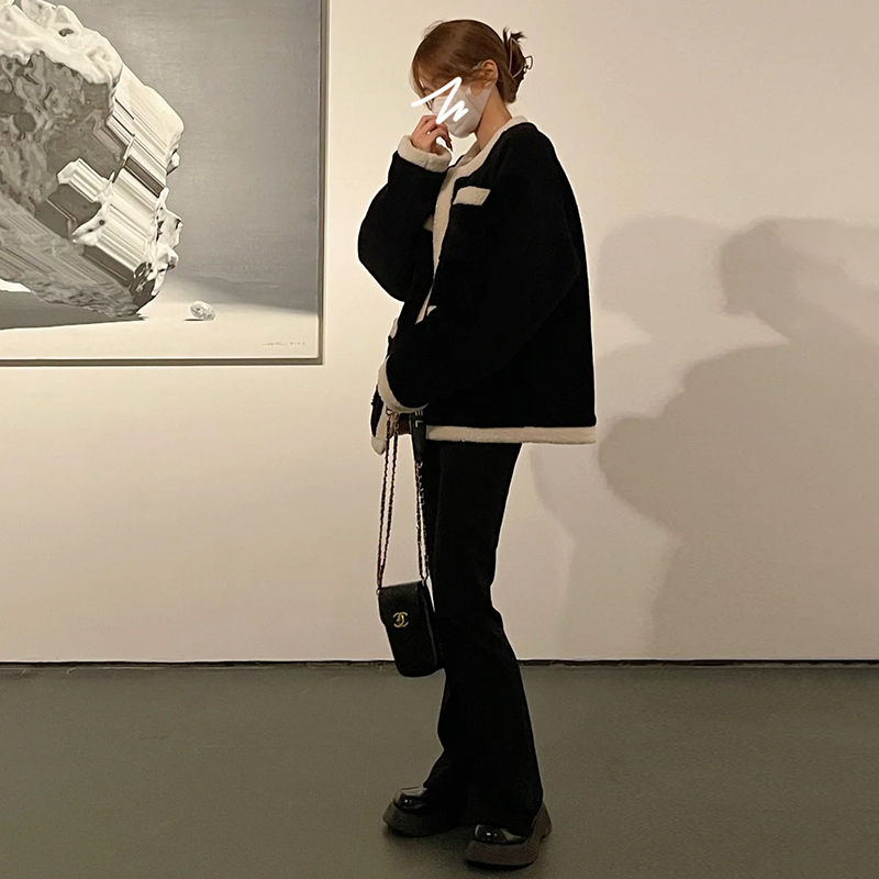 小個子仿羊羔毛外套女秋冬季2023新款高級感美式加厚夾克上衣