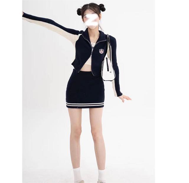 American college-style casual fashion suit for women in spring and autumn high-end Internet celebrity street sports skirt two-piece set