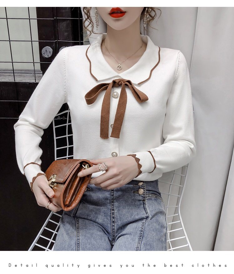 Temperamental long-sleeved striped sweater for women in autumn new fashion slim fit autumn and winter bottoming tops