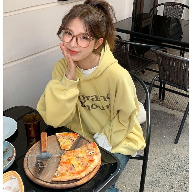 Women's velvet thickened round neck sweatshirt Korean style loose long-sleeved top student jacket