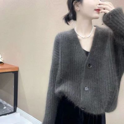 韓國慵懶風加厚長袖開衫秋冬氣質顯瘦休閒v領外穿軟糯針織毛衣女