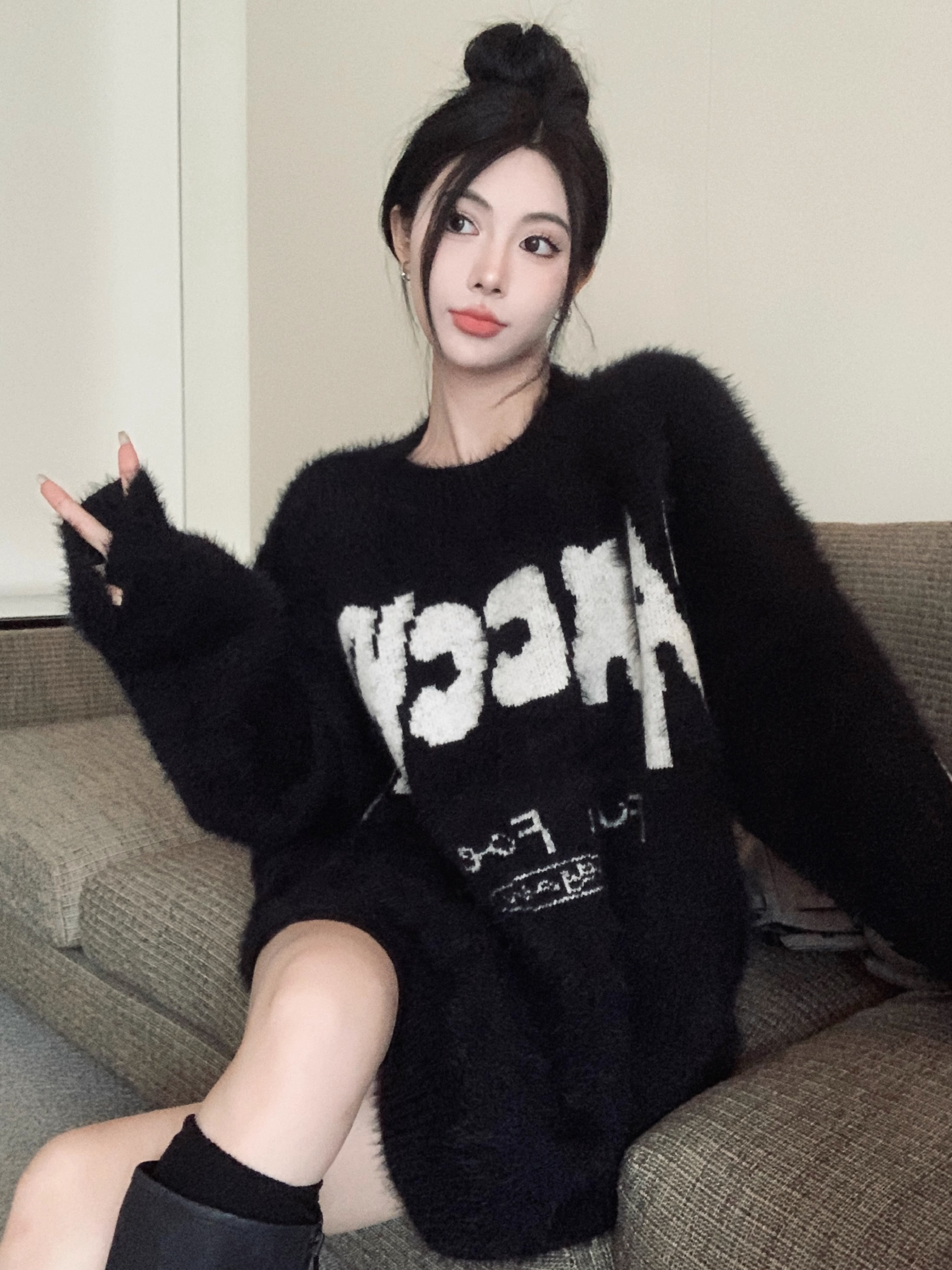 毛衣女秋冬季2023新款白色美式復古中長款慵懶風軟糯上衣