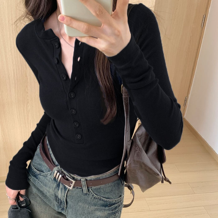 40 counts Modal 260g rayon hot girl style gray long-sleeved right shoulder T-shirt for women early autumn slim fit top