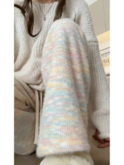 Original Fabric, Thin Model - Padded, Rainbow Water Mink Hair Glutinous Rice Pants for Girls and Boys, Autumn and Winter High-Waisted Drooping Wide Leg Pants