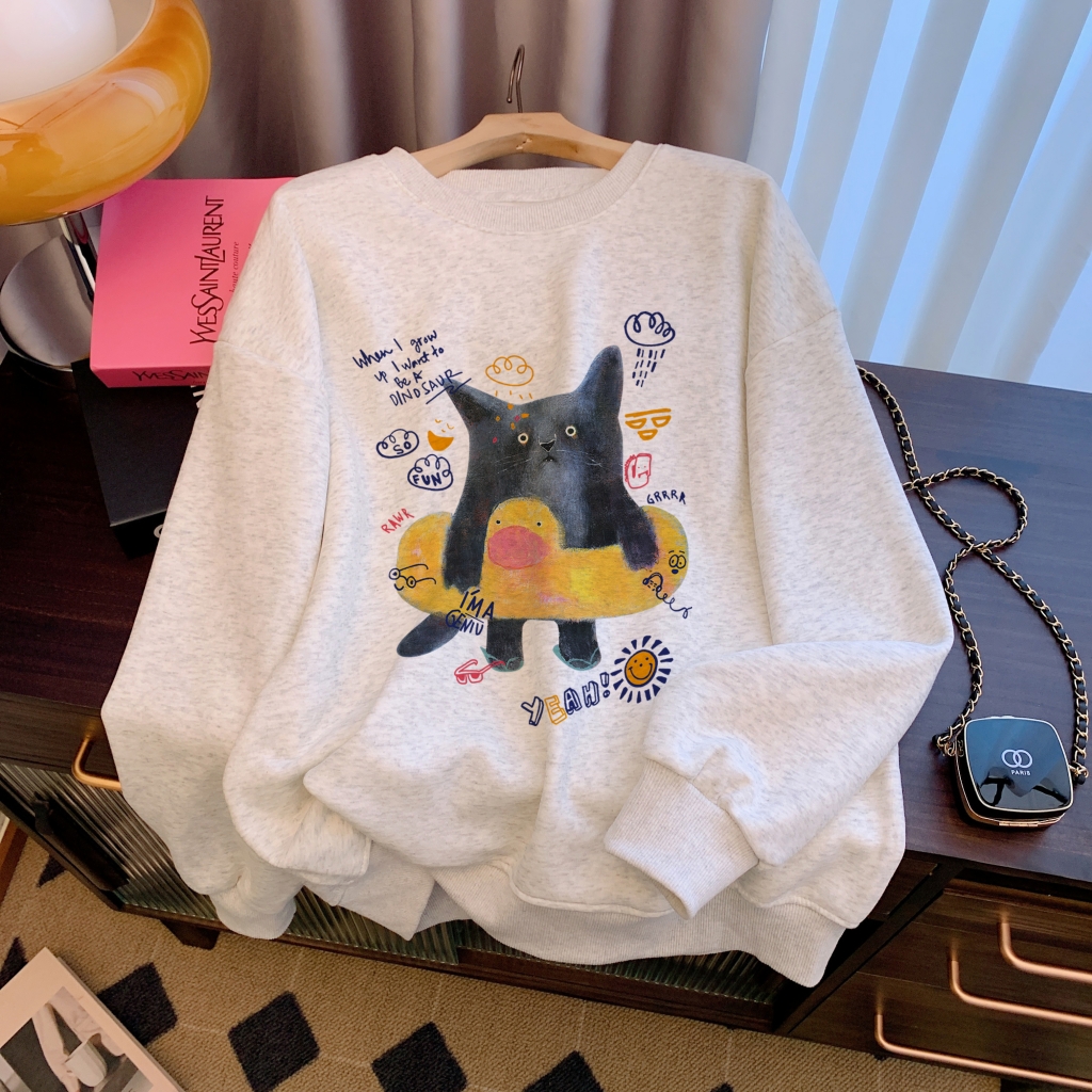 Actual shot of Huamian Thin 310g/Fleece 410g Autumn and Winter Sweater Women's Printed Large Size Women's Wear