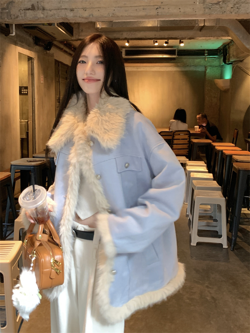Real shot suede jacket short coat women's autumn and winter new thickened quilted loose fur one-piece coat
