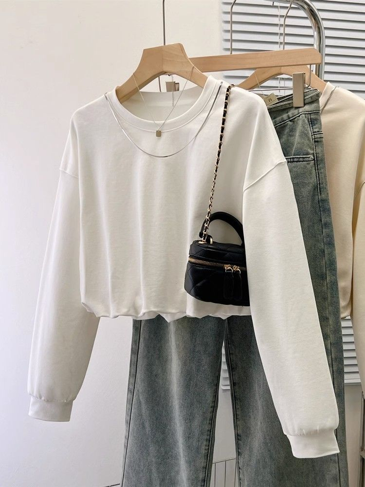 Sweatshirt long-sleeved women's 2023 new autumn Korean style round neck loose pure cotton small niche design top