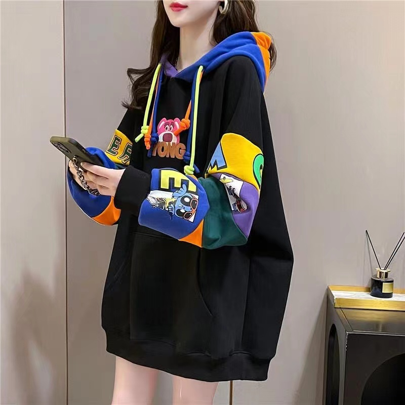 Official picture of imitation cotton Chinese cotton composite non-pilling thin spring and autumn hooded loose design sweatshirt women's trendy tops