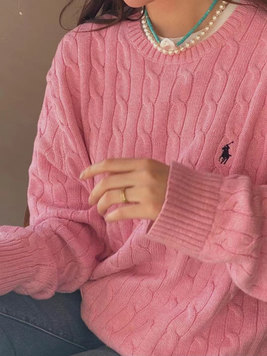 刺繡圓領套頭毛針織衫寬鬆百搭打底毛衣外套男女同款