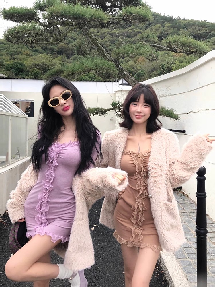 12YE sweet lace dress women's autumn and winter pure lust style slim slimming tube top bottoming hip skirt