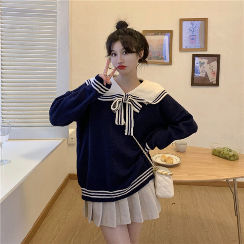 965# Autumn and winter long-sleeved sweater loose and versatile knitted sweater top for female students